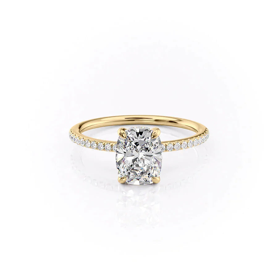 The Pave Kamellie Set With A 2.5 Carat E. Cushion 14K Yellow Gold Lab Diamond