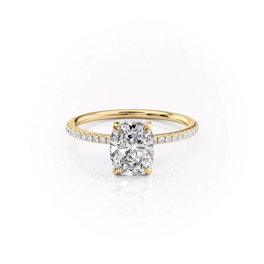 The Pave Kamellie Set  With A 2 Carat E. Cushion 18K Yellow Gold Moissanite