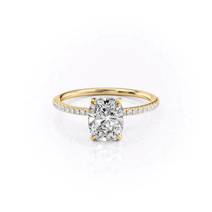 The Pave Kamellie Set  With A 4.5 Carat E. Cushion 18K Yellow Gold Moissanite