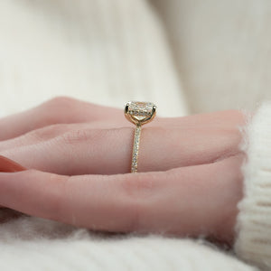 The Pave Kamellie Set  With A 1.5 Carat E. Cushion 18K Yellow Gold Moissanite