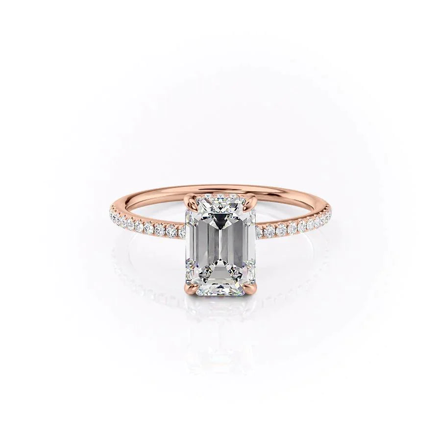 The Pave Kamellie Set With A 3 Carat Emerald 14K Rose Gold Lab Diamond