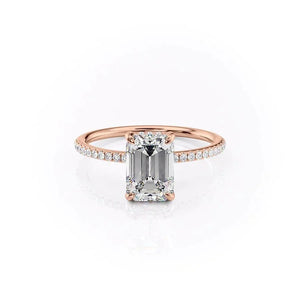The Pave Kamellie Set  With A 1.5 Carat Emerald 14K Rose Gold Moissanite