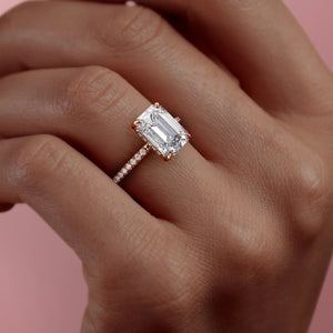 The Pave Kamellie Set With A 1.5 Carat Emerald 14K Rose Gold Lab Diamond