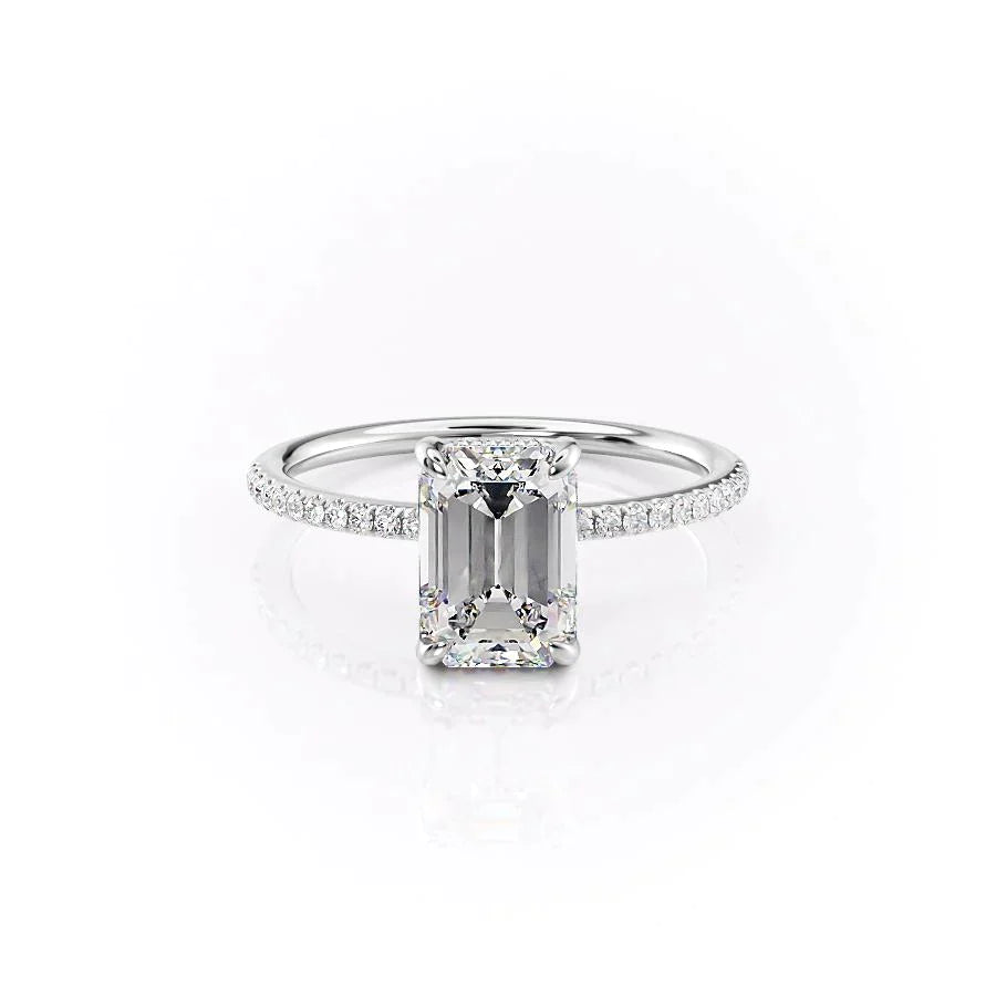 The Pave Kamellie Set With A 3 Carat Emerald 18K White Gold Lab Diamond