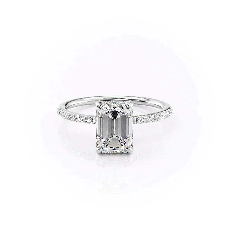The Kamellie Set  With A 2 Carat Emerald 18K White Gold Moissanite