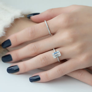 The Pave Kamellie Set  With A 2.5 Carat Emerald 14K White Gold Moissanite