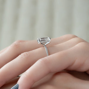 The Pave Kamellie Set  With A 3 Carat Emerald 18K White Gold Moissanite