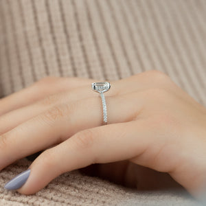 The Pave Kamellie Set  With A 1 Carat Emerald 14K White Gold Moissanite