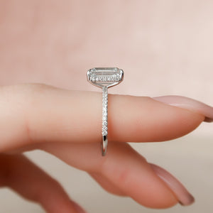 The Pave Kamellie Set With A 1.5 Carat Emerald 14K White Gold Lab Diamond
