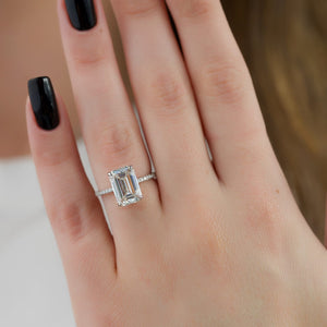 The Pave Kamellie Set  With A 3 Carat Emerald 18K White Gold Moissanite