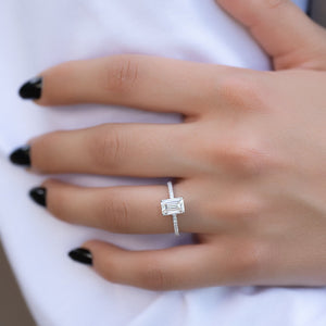 The Pave Kamellie Set  With A 2 Carat Emerald 18K White Gold Moissanite