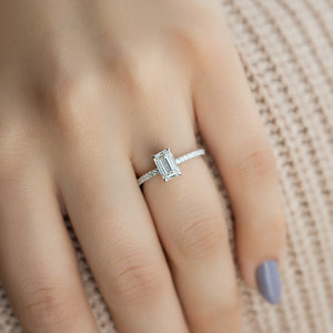 The Pave Kamellie Set  With A 1.5 Carat Emerald 14K White Gold Moissanite