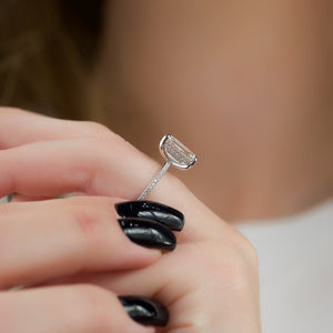 The Pave Kamellie Set  With A 3 Carat Emerald 18K White Gold Moissanite