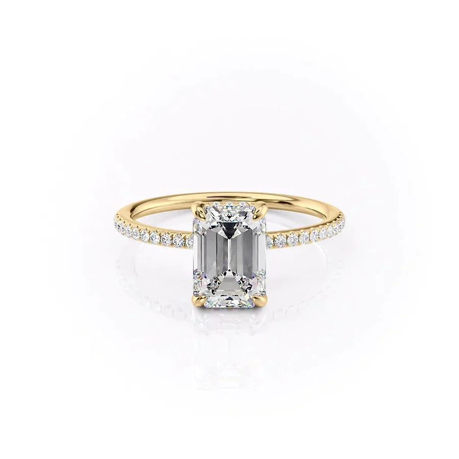 The Kamellie Set  With A 4.5 Carat Emerald 14K Yellow Gold Moissanite
