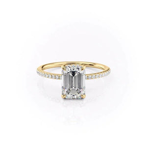 The Pave Kamellie Set  With A 3 Carat Emerald 18K Yellow Gold Moissanite