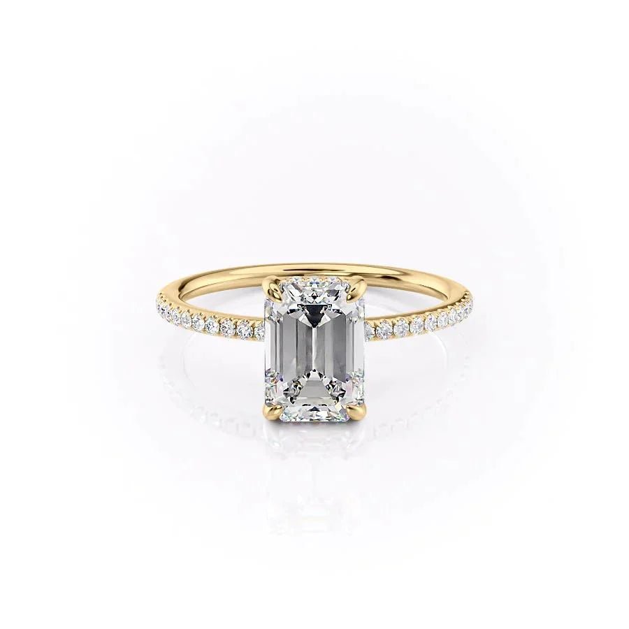 The Pave Kamellie Set  With A 3 Carat Emerald 14K Yellow Gold Moissanite