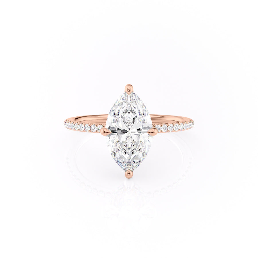 The Pave Kamellie Set  With A 3 Carat Marquise 14K Rose Gold Moissanite
