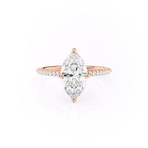 The Pave Kamellie Set  With A 3 Carat Marquise 14K Rose Gold Moissanite
