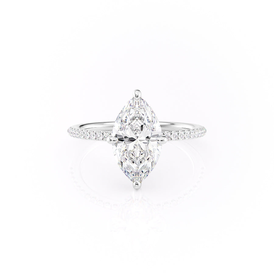 The Pave Kamellie Set  With A 3 Carat Marquise 18K White Gold Moissanite
