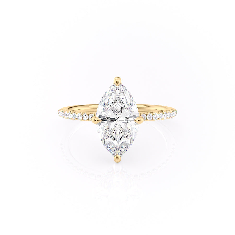 The Pave Kamellie Set  With A 3 Carat Marquise 18K Yellow Gold Moissanite
