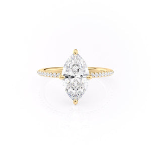 The Pave Kamellie Set  With A 3 Carat Marquise 18K Yellow Gold Moissanite