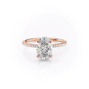 The Pave Kamellie Set With A 3 Carat Oval 14K Rose Gold Lab Diamond