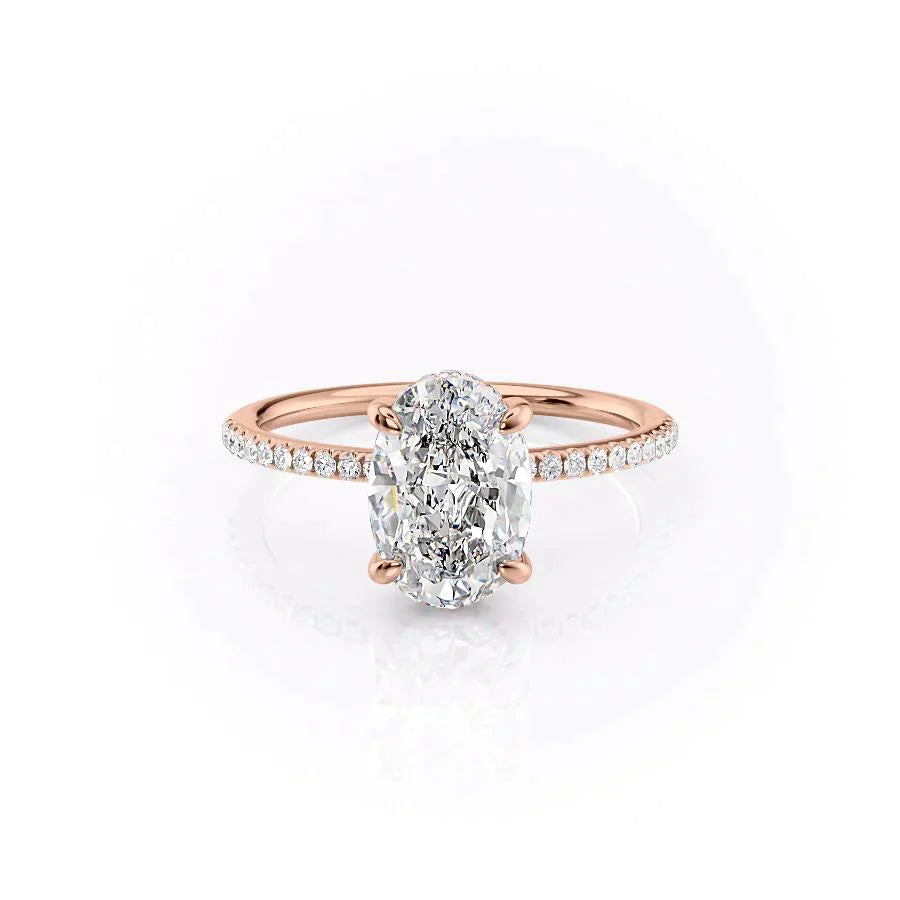 The Pave Kamellie Set With A 1 Carat Oval 14K Rose Gold Lab Diamond