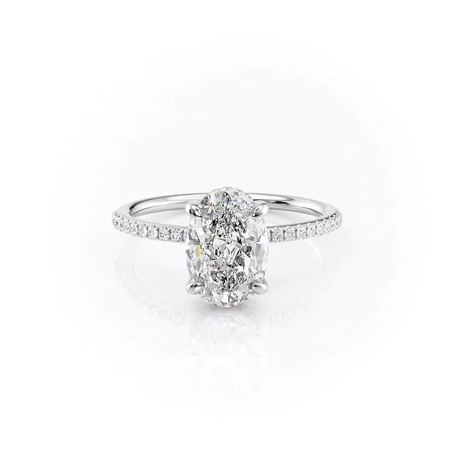The Pave Kamellie Set With A 2 Carat Oval 14K White Gold Lab Diamond