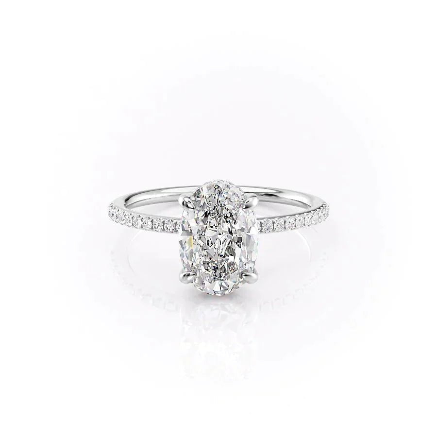The Pave Kamellie Set  With A 3 Carat Oval 14K White Gold Moissanite