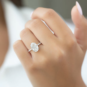 The Pave Kamellie Set  With A 3 Carat Oval 14K White Gold Moissanite