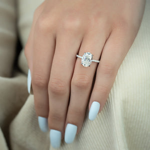 The Pave Kamellie Set With A 3 Carat Oval 14K White Gold Lab Diamond