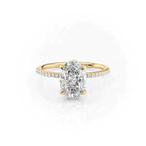 The Pave Kamellie Set  With A 3.5 Carat Oval 14K Yellow Gold Moissanite