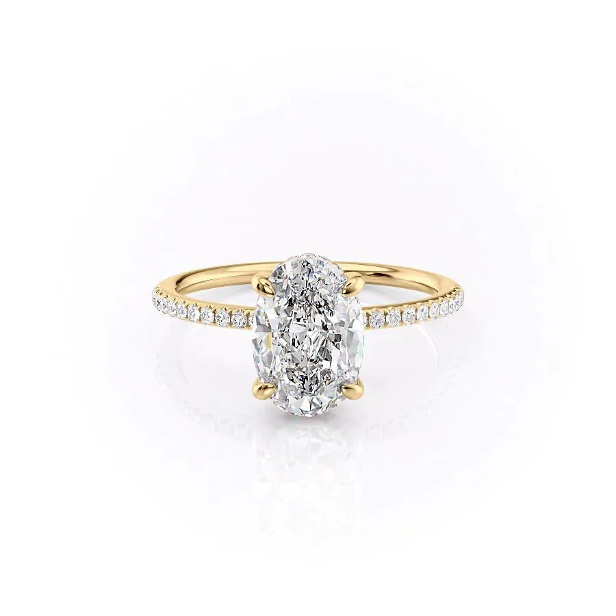 The Pave Kamellie Set With A 1 Carat Oval 14K Yellow Gold Lab Diamond
