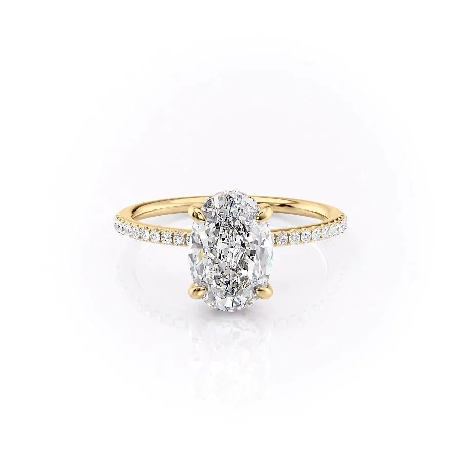 The Pave Kamellie Set  With A 5 Carat Oval 18K Yellow Gold Moissanite