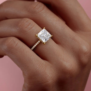 The Pave Kamellie Set  With A 1.5 Carat Princess 18K Yellow Gold Moissanite