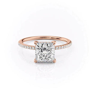 The Pave Kamellie Set With A 1.5 Carat Princess 14K Rose Gold Lab Diamond