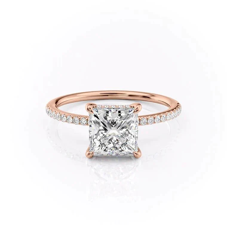 The Kamellie Set  With A 1.5 Carat Princess 14K Rose Gold Moissanite