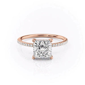 The Pave Kamellie Set  With A 3 Carat Princess 14K Rose Gold Moissanite