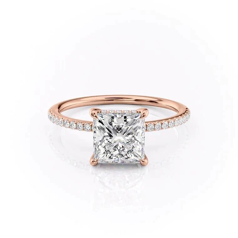The Pave Kamellie Set  With A 4 Carat Princess 14K Rose Gold Moissanite