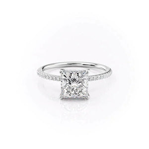 The Pave Kamellie Set  With A 3 Carat Princess 18K White Gold Moissanite