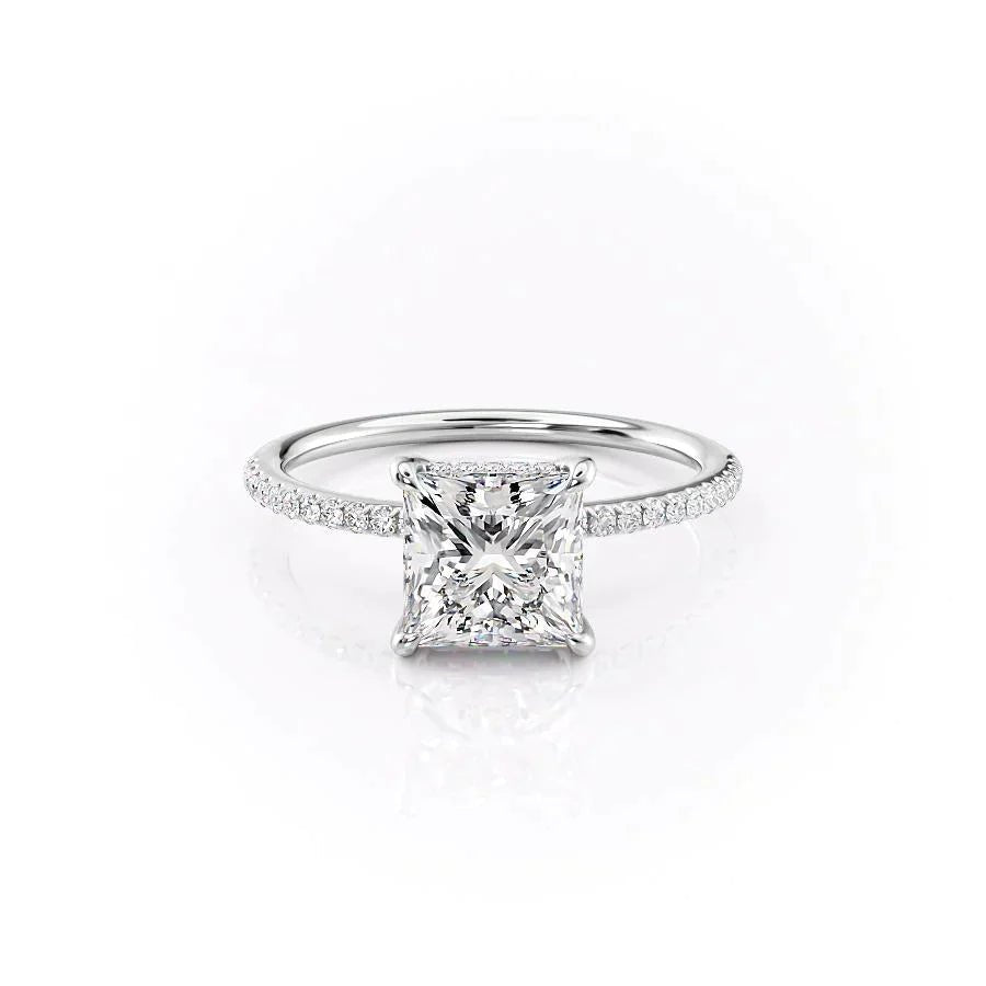 The Pave Kamellie Set  With A 3 Carat Princess 14K White Gold Moissanite