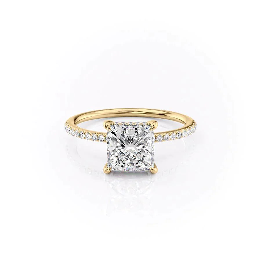 The Pave Kamellie Set With A 2 Carat Princess 14K Yellow Gold Lab Diamond