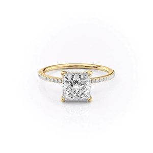 The Pave Kamellie Set  With A 3.5 Carat Princess 18K Yellow Gold Moissanite