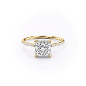 The Pave Kamellie Set  With A 1 Carat Princess 14K Yellow Gold Moissanite