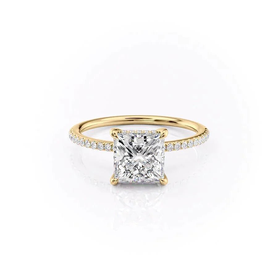 The Pave Kamellie Set  With A 3 Carat Princess 18K Yellow Gold Moissanite