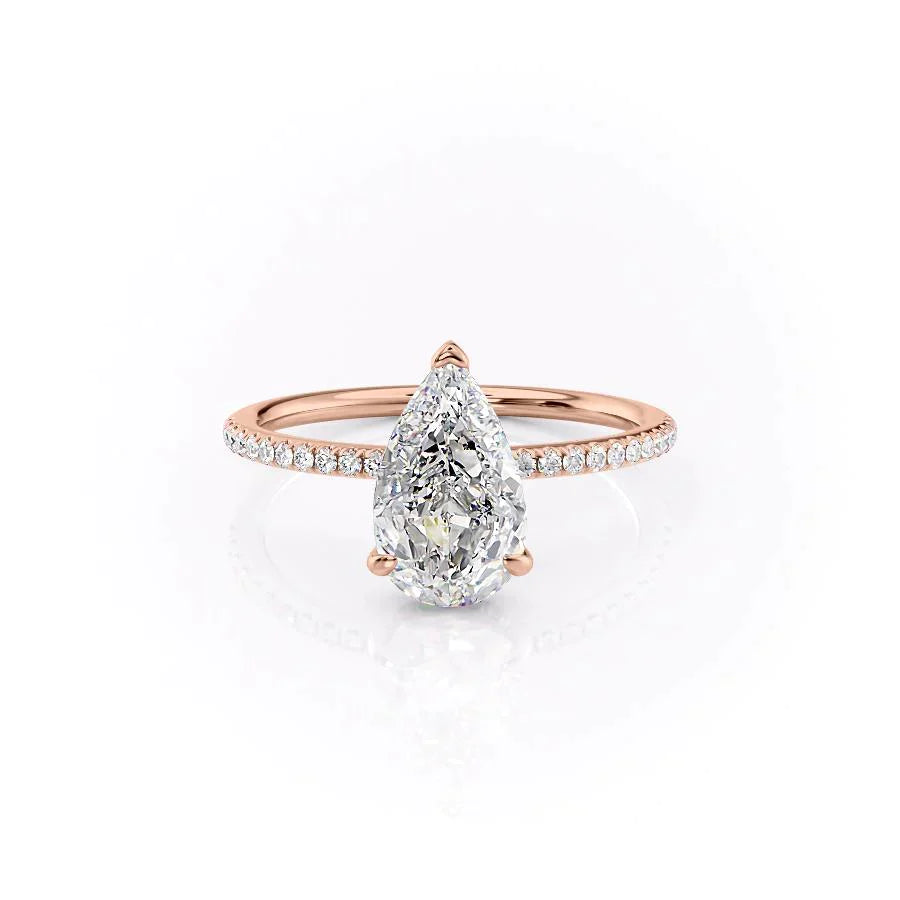 The Pave Kamellie Set With A 1.5 Carat Pear 14K Rose Gold Lab Diamond