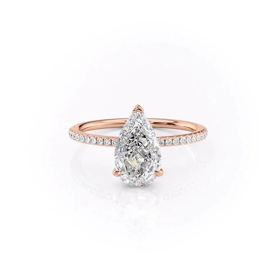 The Pave Kamellie Set  With A 2 Carat Pear 14K Rose Gold Moissanite