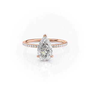 The Pave Kamellie Set  With A 5 Carat Pear 18K Rose Gold Moissanite