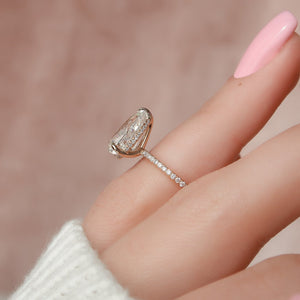 The Pave Kamellie Set  With A 2 Carat Pear 14K Rose Gold Moissanite