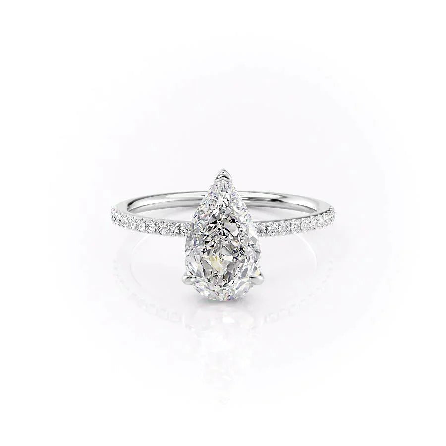 The Pave Kamellie Set  With A 3 Carat Pear 14K White Gold Moissanite